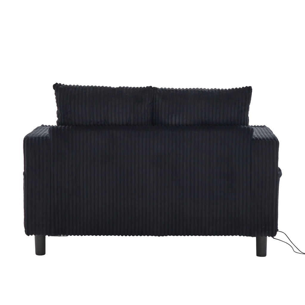UNITED WE WIN Modern Corduroy Oversized Recliner Sofa with Deep Seat, 3 Pillows, USB Charging, RGB LED Light Strip, Cup Holder, Side Pocket - Suitable for Living Room and Bedroom - Grand Goldman Shop