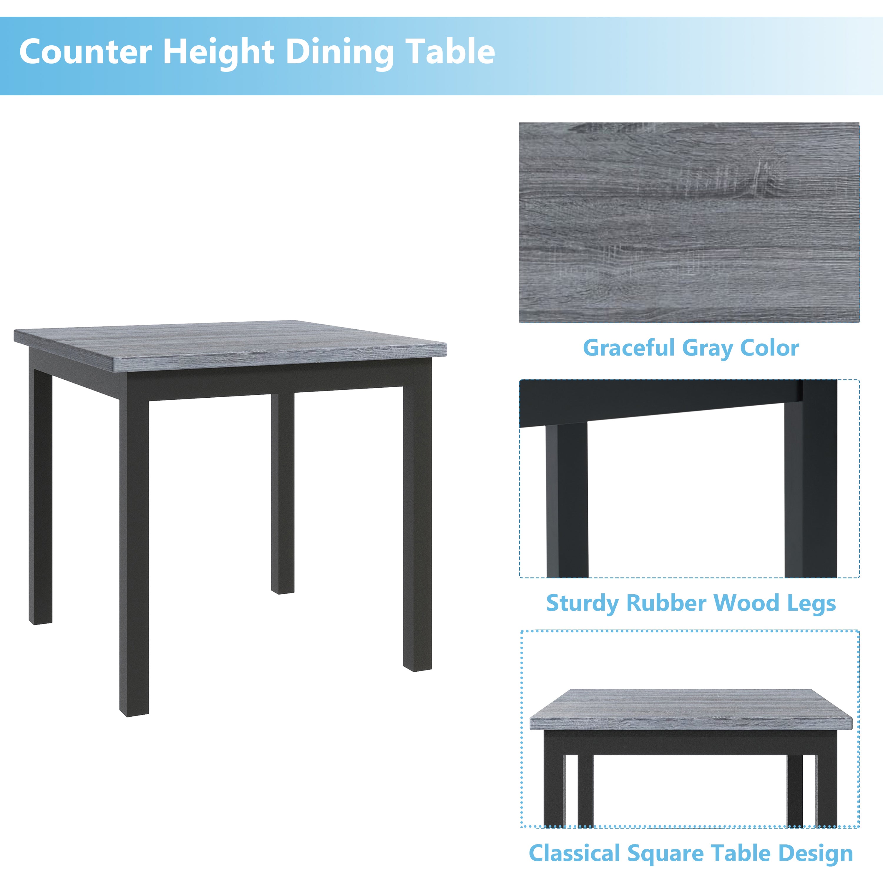 TOPMAX 5-Piece Counter Height Dining Set Wood Square Dining Room Table and Chairs Stools w/Footrest & 4 Upholstered high-back Chairs,Black - Grand Goldman Shop