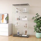 Two-door Glass Display Cabinet 4 Shelves with Door, Floor Standing Curio Bookshelf for Living Room Bedroom Office,  64.7'*31.