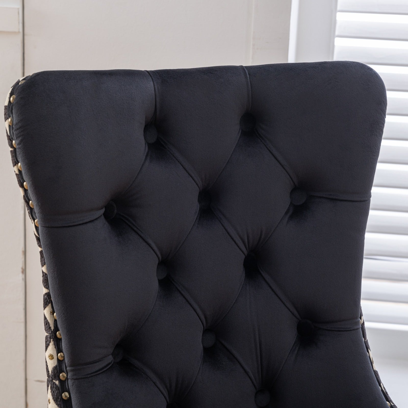 Classic Velvet Dining Chairs,  High-end Tufted Solid Wood Contemporary Velvet Upholstered Dining Chair with Wood Legs Nailhead, SET OF 2,Black and Patterned,SW2201BK - Grand Goldman Shop