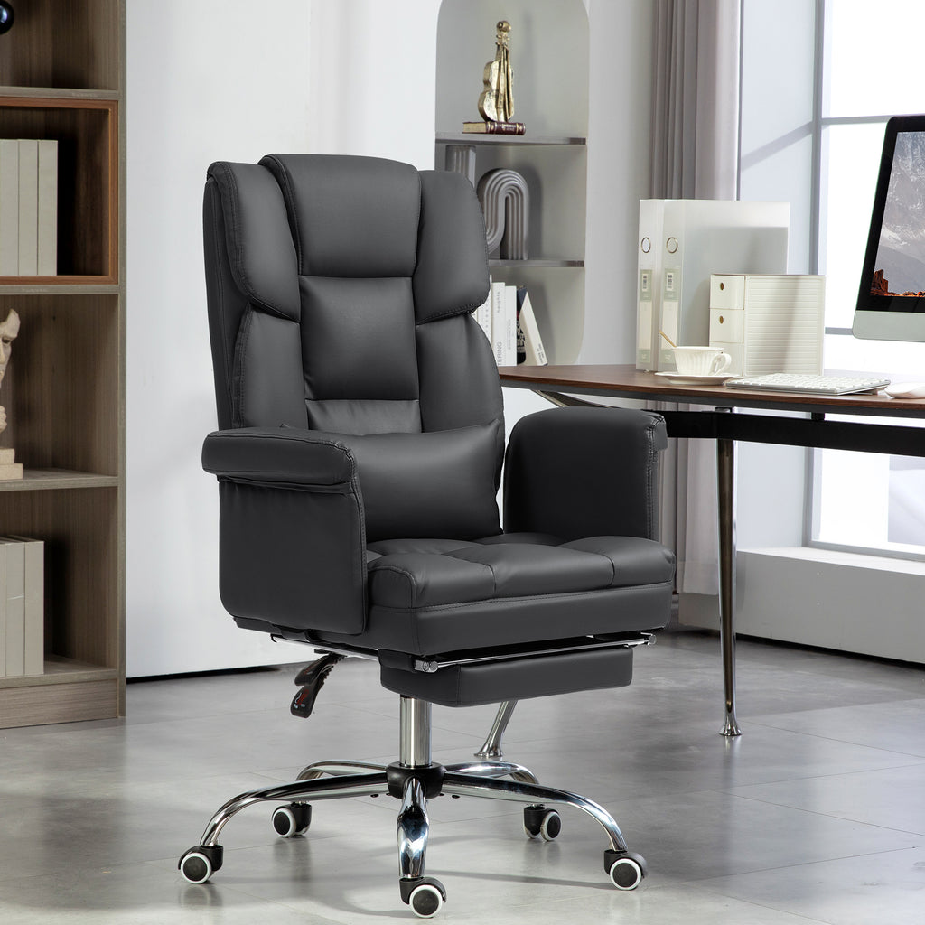 HOMCOM Executive Office Chair, PU Leather Ergonomic Office Desk Chair, Reclining and Swivel Chair with Footrest and Lumbar Su