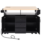 K&K 55.7'' Large Kitchen Island with 2 Drop Leaf,, Rolling Kitchen Cart on 5 Wheels with Power Outlet, Folding Storage Dining Table with Spice & Towel Rack , 3 Drawers, for Kitchen, Dining Room,Black - Grand Goldman Shop