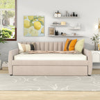 Full Size Upholstered daybed with Trundle and Wood Slat Support, Beige(Old SKU:LP000121AAA) - Grand Goldman Shop