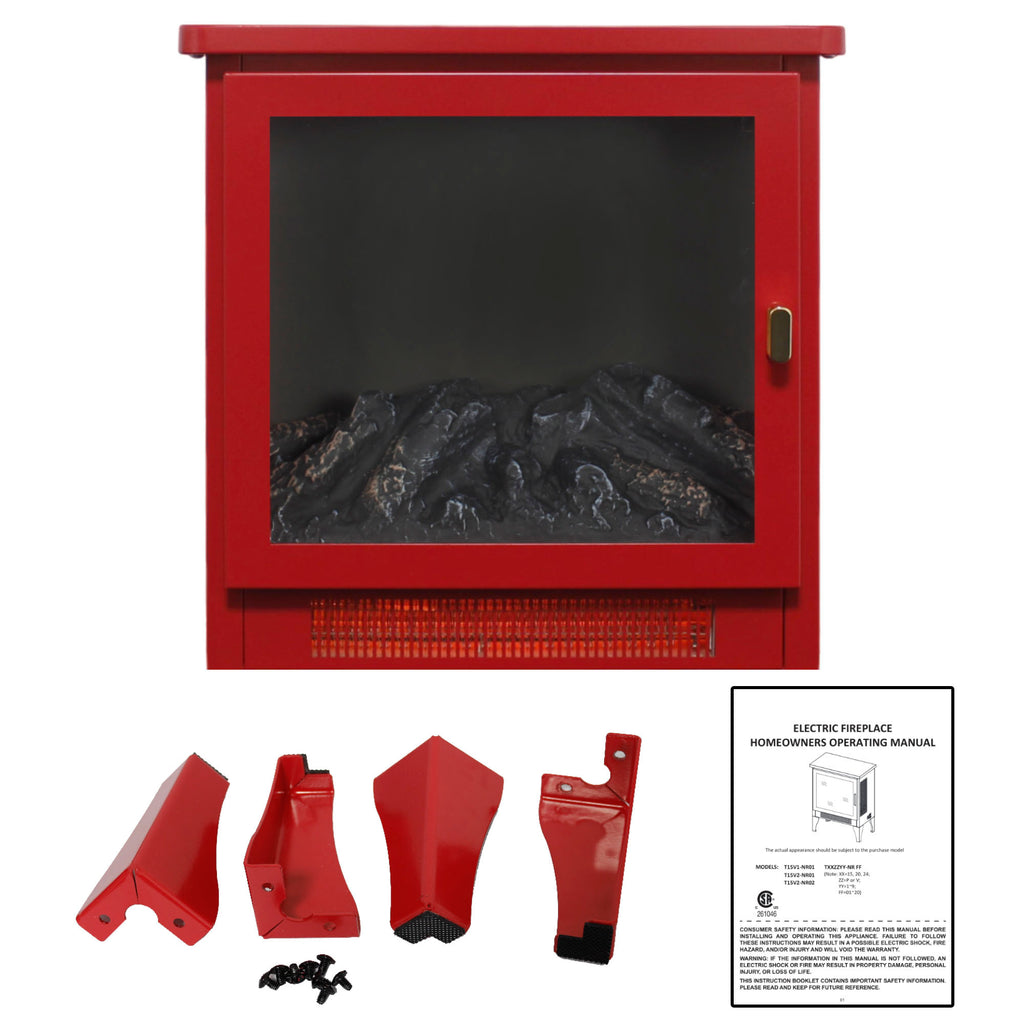 18 inch Freestanding Electric Fireplace Stove heater with 3D Flame effect,Classic Red - Grand Goldman Shop