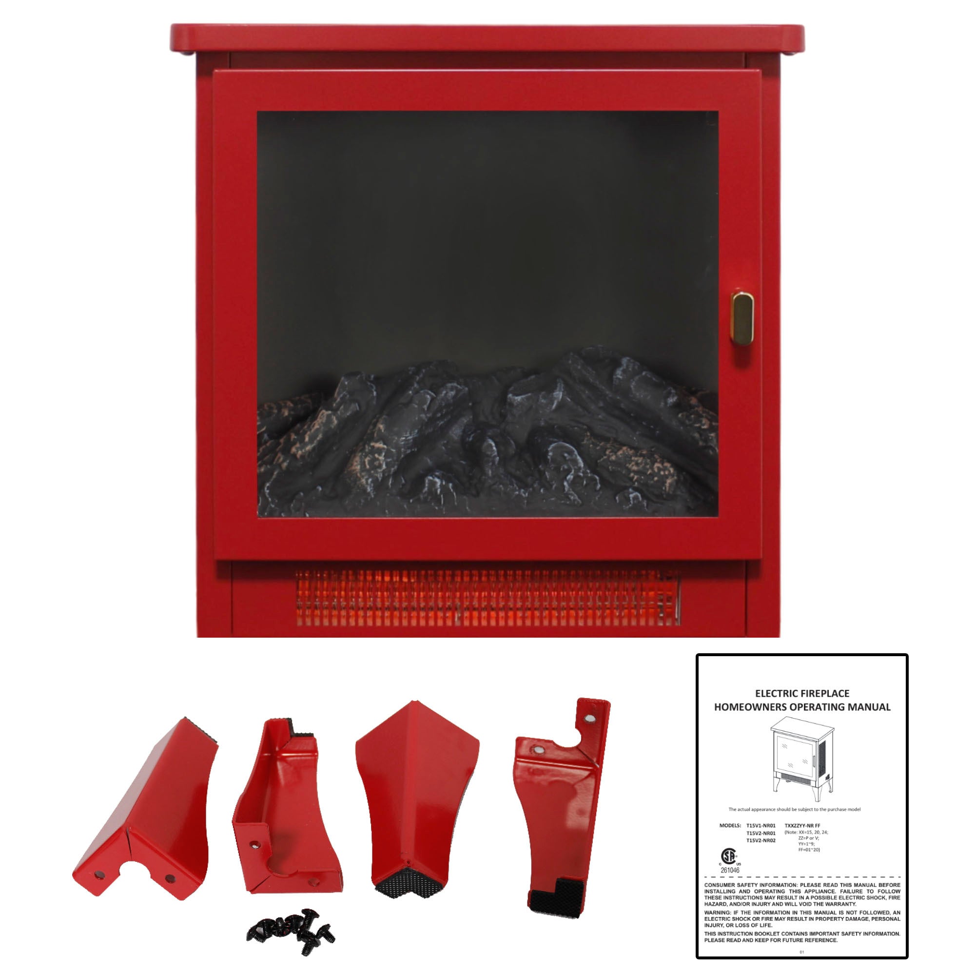 18 inch Freestanding Electric Fireplace Stove heater with 3D Flame effect,Classic Red - Grand Goldman Shop