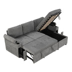 Modern L-shaped Convertible Sofa Bed with Storage, Cup Holders, USB Ports, Gray Chenille, 83.5' - Grand Goldman Shop