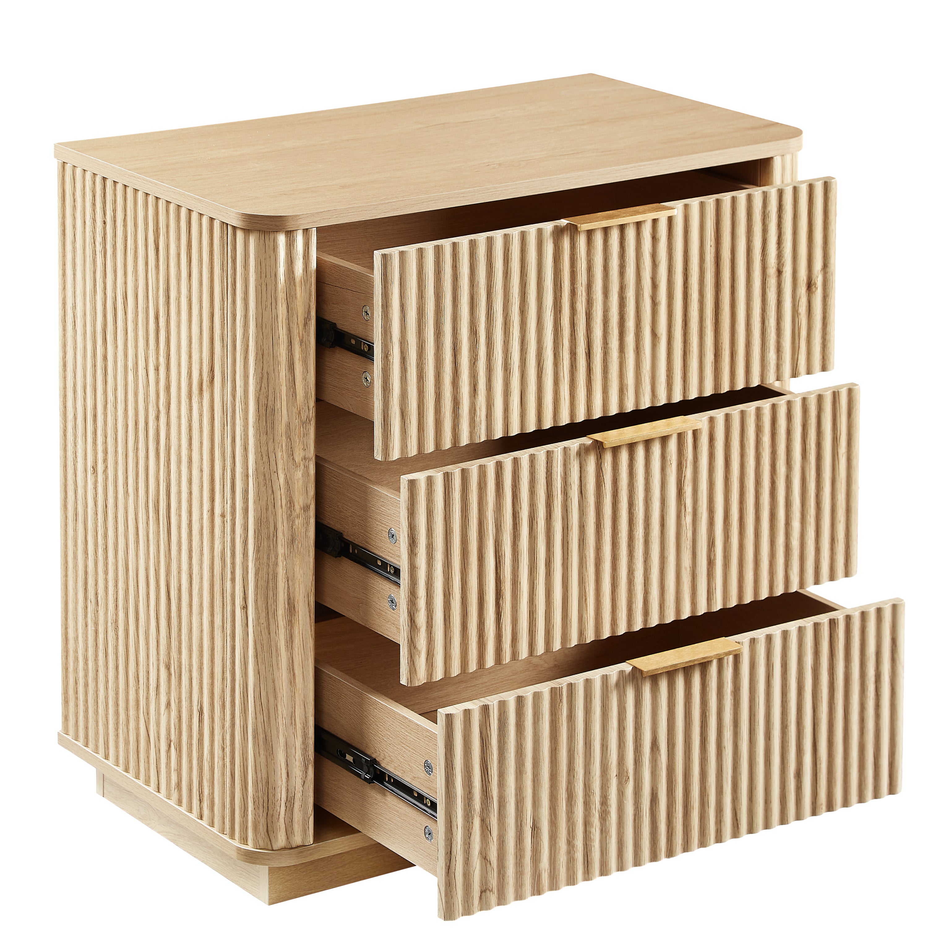 3 Drawers Drasser 2PCS, 27.6'' Wide Modern Chest of Drawers Curved wave Design,Nightstand,Wood Drawer Organizer for Bedroom, Living Room, Hallway, Oak,27.6''W x 15.8''D x 27.4''H. - Grand Goldman Shop
