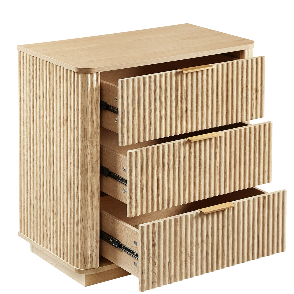 3 Drawers Drasser, 27.6'' Wide Modern Chest of Drawers Curved wave Design,Nightstand,Wood Drawer Organizer for Bedroom, Living Room, Hallway, Oak,27.6''W x 15.8''D x 27.4''H. - Grand Goldman Shop