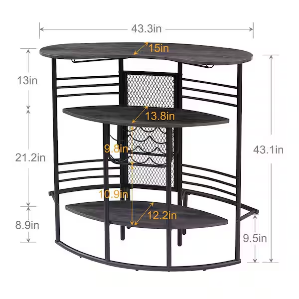 Oval Bar Table with Wood Counter Top and Wine Rack Storage, Wine Bakers Rack for Dining Room, Gray - Grand Goldman Shop