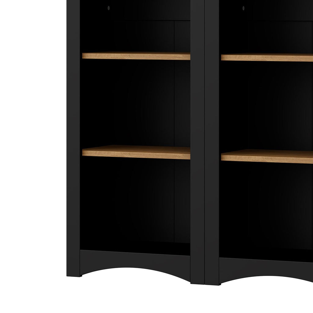 ON-TREND 3-Piece Farmhouse Entertainment Center with Storage Cabinet for TVs Up to 70', Mid-Century TV Stand with Bookshelf, Rustic Versatile Sideboard with Adjustable Shelves for Living Room, Black - Grand Goldman Shop