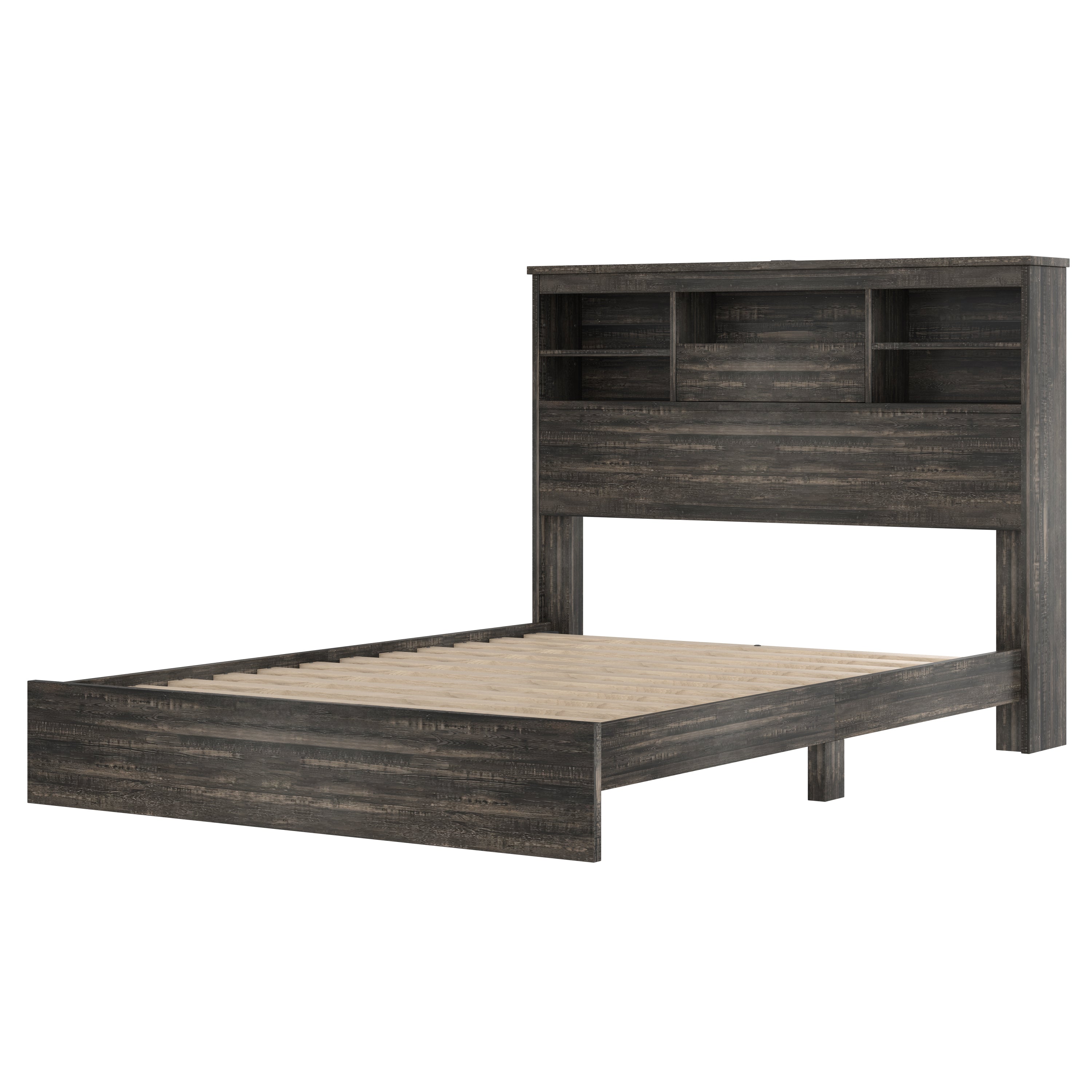 4PCS Bedroom Sets, Wooden Queen Size Bed Frame with Storage Headboard and Charging Station, 2 Nightstands with 2 Drawers, 1 Dresser with 5 Drawers, Antique Gray - Grand Goldman Shop