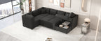 U-shaped Sectional Sofa Pull Out Bed with USB Ports, Power Sockets, Back Pillows & Storage Chaise, Black Chenille, 108.6' - Grand Goldman Shop