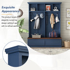 Farmhouse 4-in-1 Hall Tree with Wood Grain Bench, Mudroom Versatile Coat Rack with 2 Large Drawer, Entrance Organizer for Hallway, Living Room, Blue, 55.9'W (OLD SKU: N721P313099C) - Grand Goldman Shop