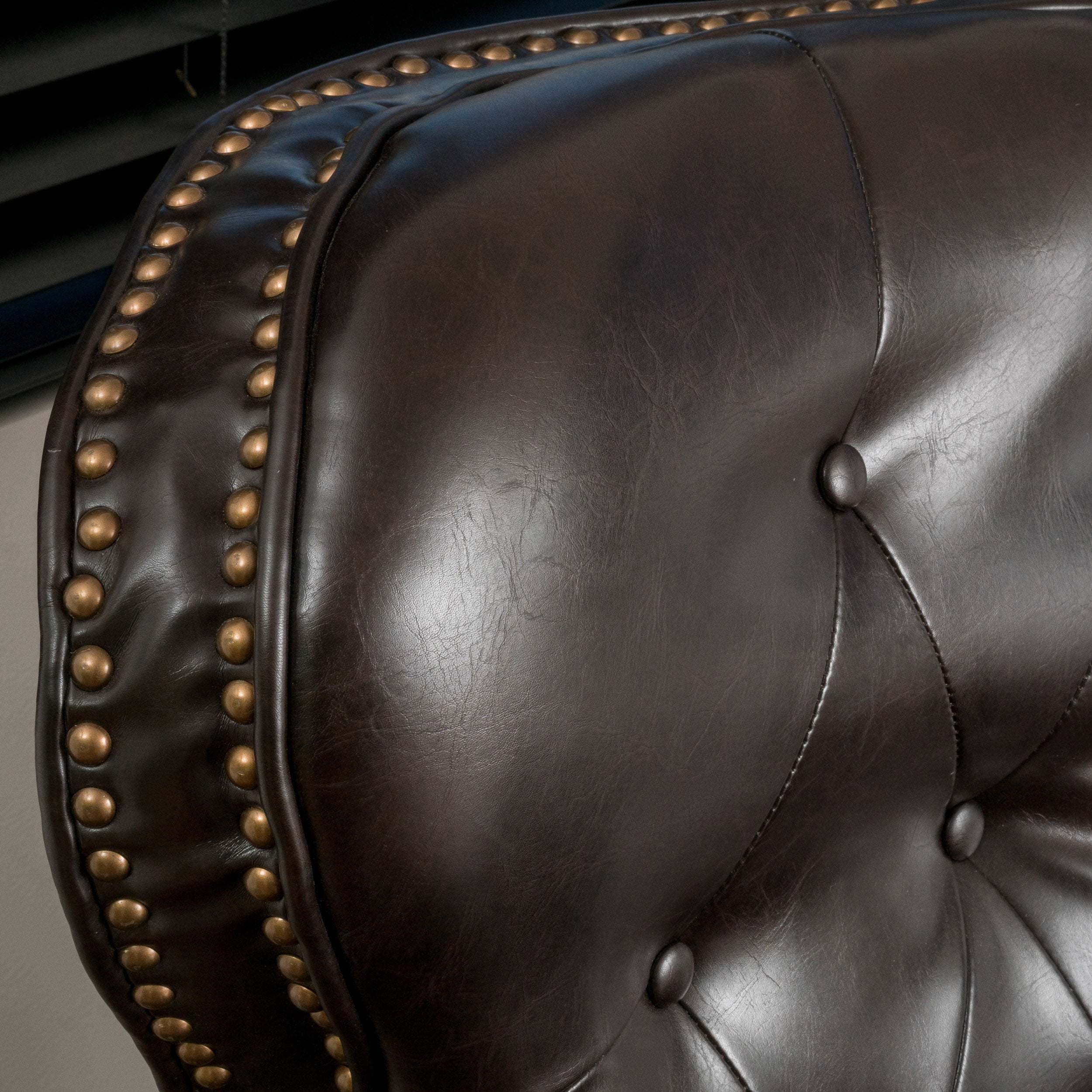 Contemporary Style Push Back Recliner with Button-Tufted Stitching and Nailhead Trim in Dark Brown PU - Grand Goldman Shop