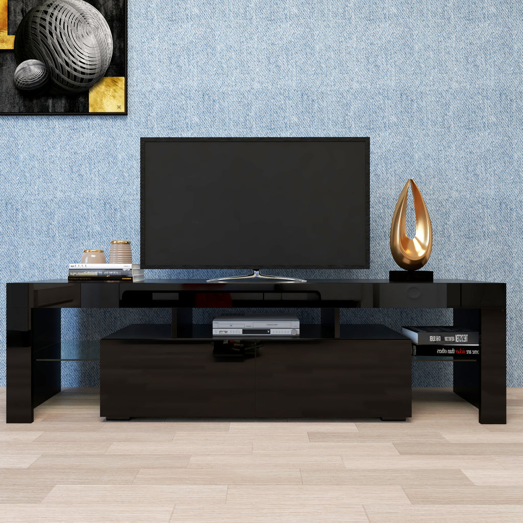 Modern Black TV Stand, 20 Colors LED TV Stand w/Remote Control Lights - Grand Goldman Shop