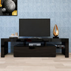 Modern Black TV Stand, 20 Colors LED TV Stand w/Remote Control Lights - Grand Goldman Shop