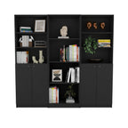 Hialeah 3 Piece Home Bookcase set, 74' Wide with 10 Shelves and Two Double-Door Cabinet ,  Living Room Set Set  Black | Premi