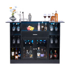 Home Bar Unit, Wine Bar Cabinet Table 4-Tier with Storage Drawer Shelves, Wine Glass Holder, Bottle Rack, LED Light, Wood & Metal Liquor Cabinet for Home, Basement, Kitchen, Living Room, Black - Grand Goldman Shop