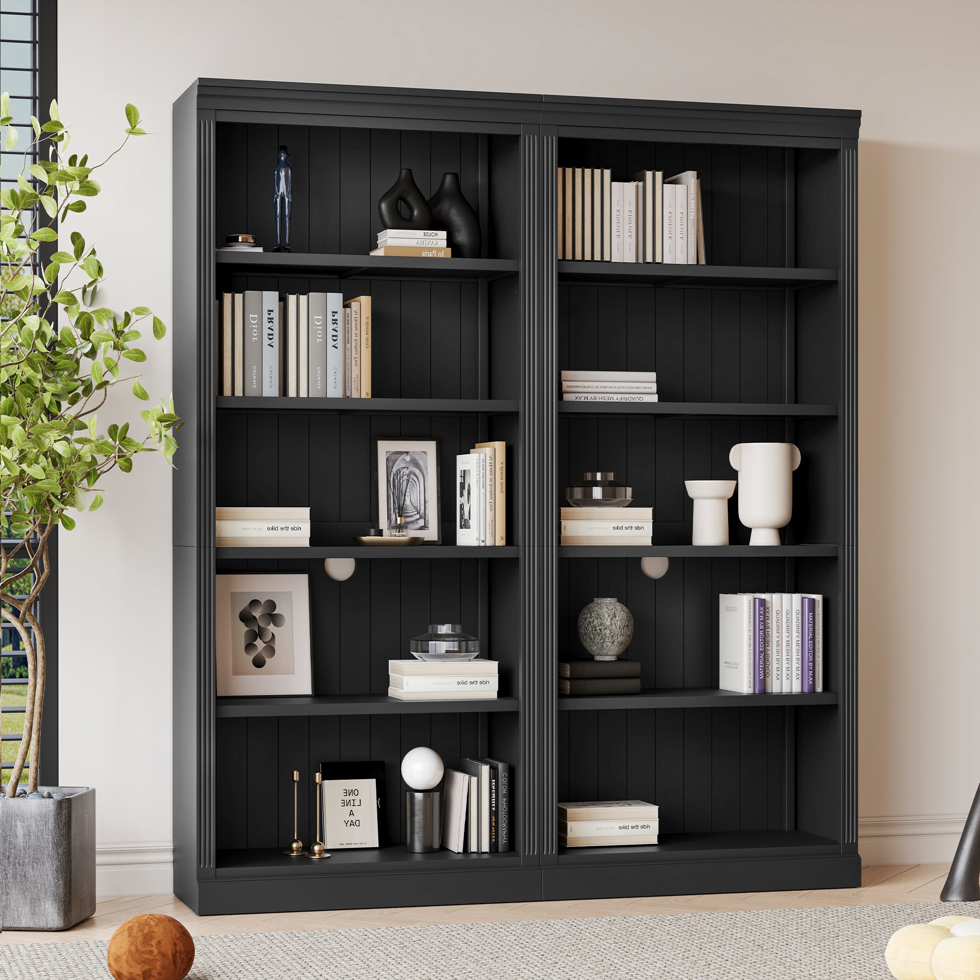 83' Tall Wood Bookcase Suite with light strip ,5-Tier Home Decor Bookcase Suite with Adjustable Shelves,Storage Organizer,Fre