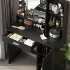 Vanity Desk with Mirror & Light, Large Drawer Three Level Storage Dresser, 3 Lighting Modes Adjustable Brightness, Bedroom Dressing Table(black) - Grand Goldman Shop