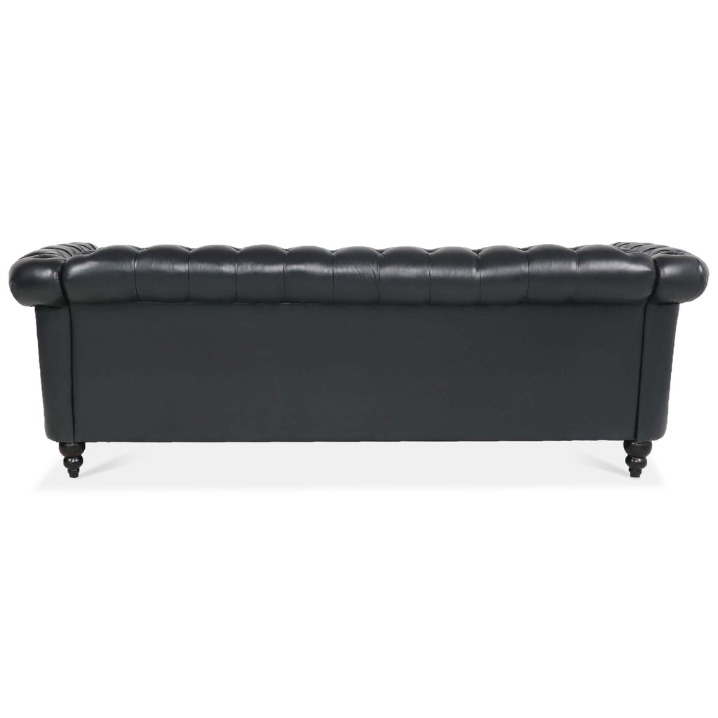 84.65' BLACK PU Rolled Arm Chesterfield Three Seater Sofa. - Grand Goldman Shop