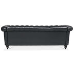 84.65' BLACK PU Rolled Arm Chesterfield Three Seater Sofa. - Grand Goldman Shop