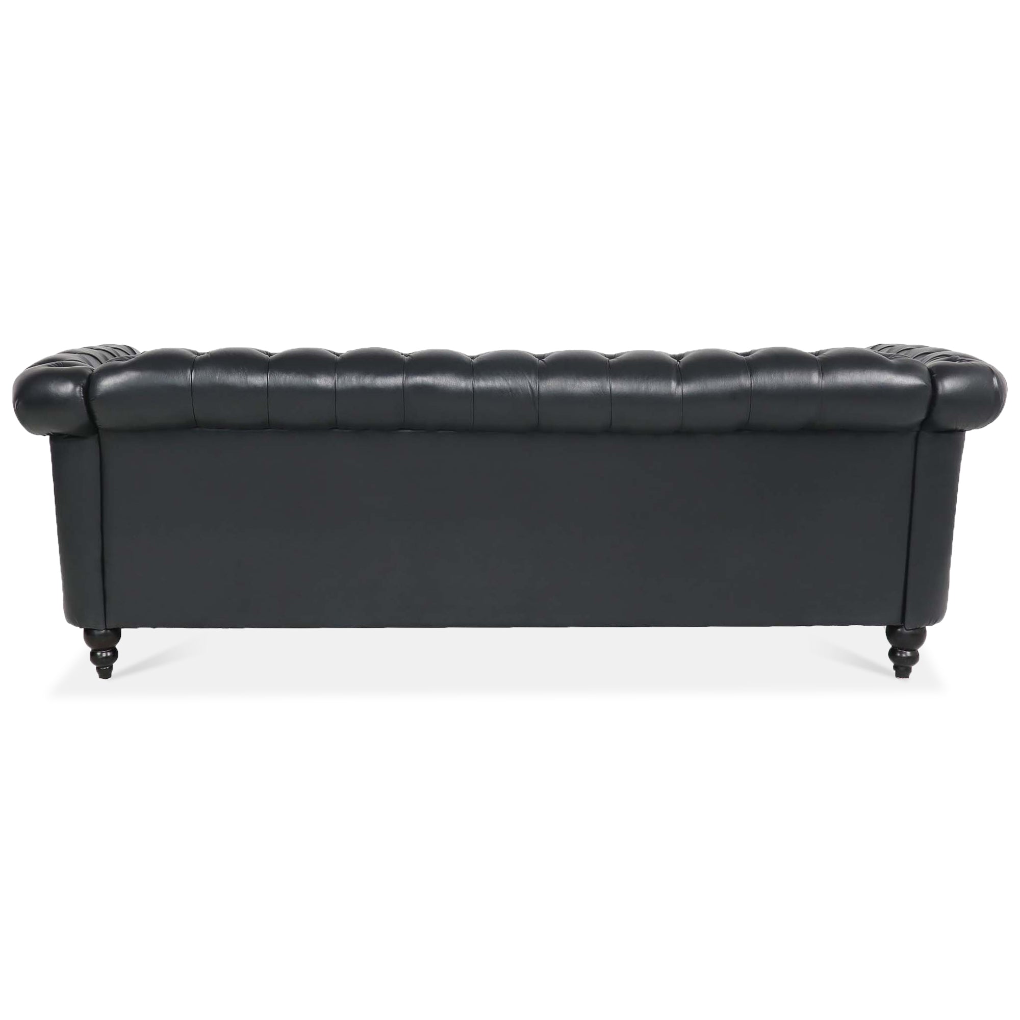 84.65' BLACK PU Rolled Arm Chesterfield Three Seater Sofa. - Grand Goldman Shop