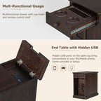 U-Can Classic Vintage Livingroom End Table Side Table with USB Ports and One Multifunctional Drawer with cup holders, Antique Espresso (Old SKU: WF296294AAP) - Grand Goldman Shop
