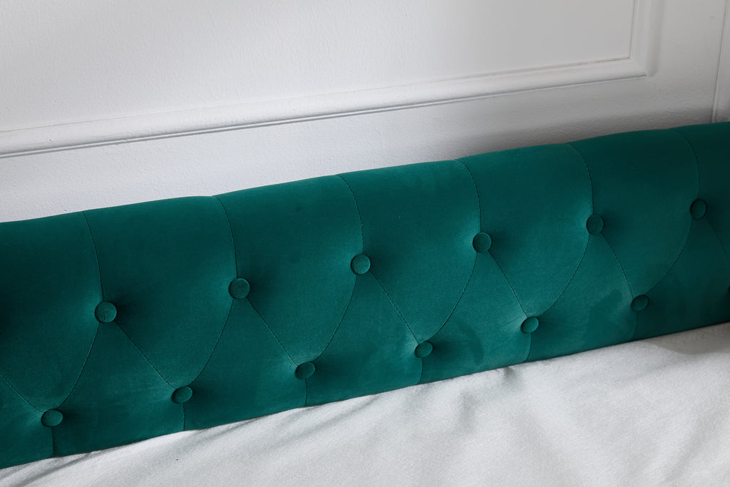 Twin Size Upholstered Daybed with Trundle,USB Port ,Side Pockets,Velvet Daybed with Button on Back and Piping on Waved Shape Arms for Bedroom Guest Room - Grand Goldman Shop