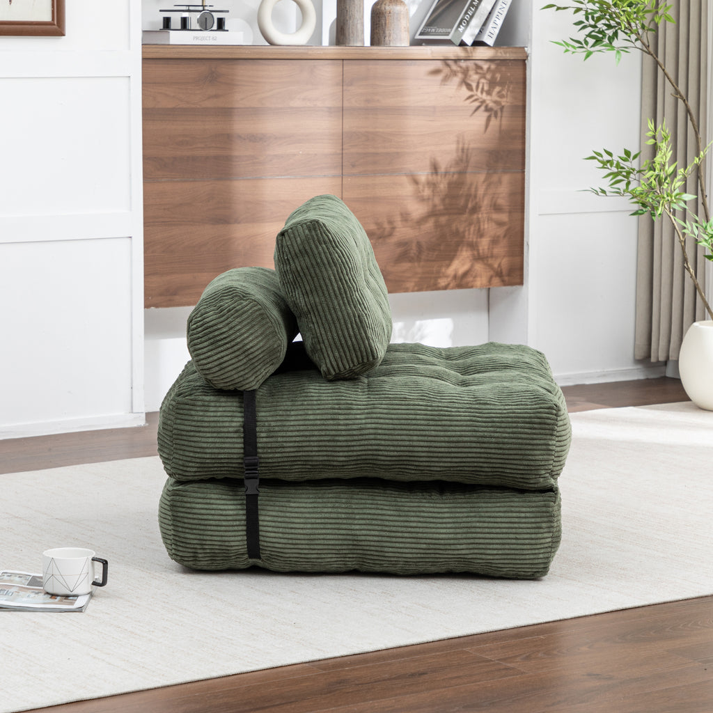 Folding Sofa Bed, Convertible Sleeper Chair with Pillow Foldable Mattress with Back Support, Portable Fold Out Chair Bed Comfy Floor Sofa Lounge for Living Room Bedroom, Green, Single - Grand Goldman Shop