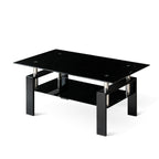 Modern Tempered Black Glass Coffee Table with 2-Layers and Waterfall Edges for Living Room - Grand Goldman Shop
