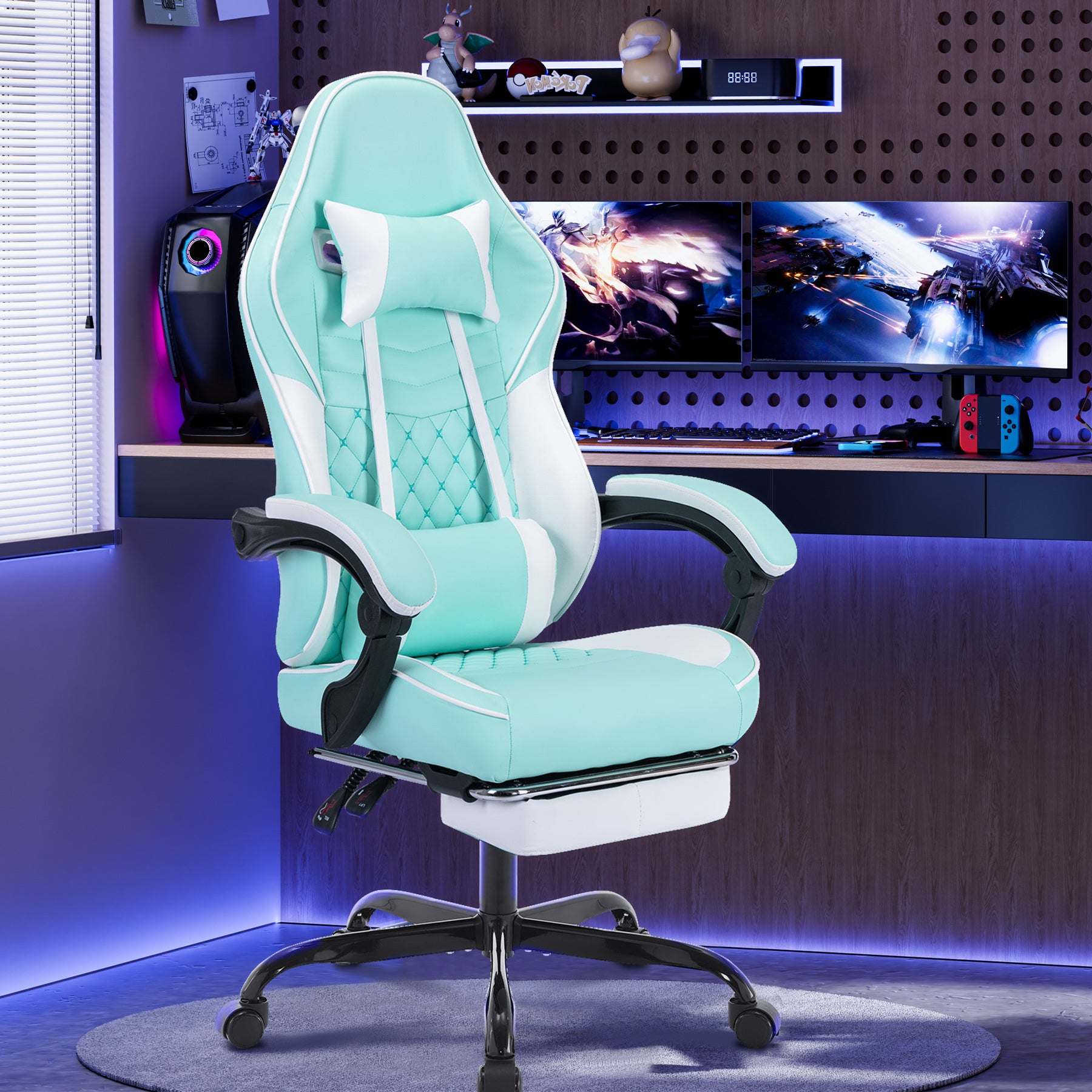 Ergonomic Video Gamer Chairs,Computer Gaming Chairs with Massage Lumbar Support and footrest,Racing Style Computer Chair Adju