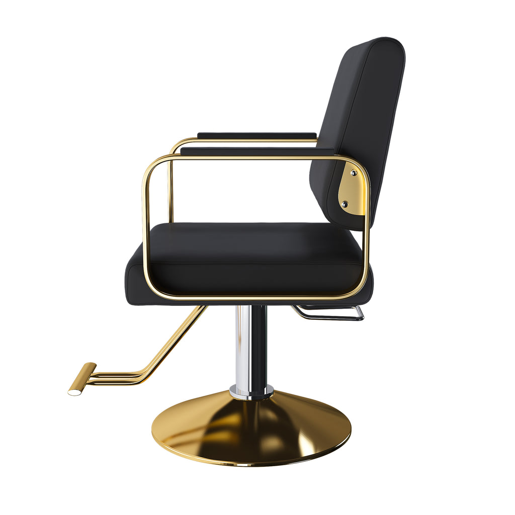 Hydraulic Salon Chair - 360° Swivel Barber Stylist Chair with Pump, Non-Tilting Design in Black and Gold PU Leather - Grand Goldman Shop