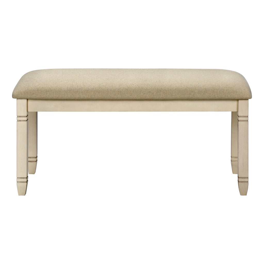 Transitional Bench, 41' Rectangular, Kitchen, Dining Room, Entryway, Bedroom, Upholstered, Antique White Solid Wood, Beige Linen-look Fabric - Grand Goldman Shop