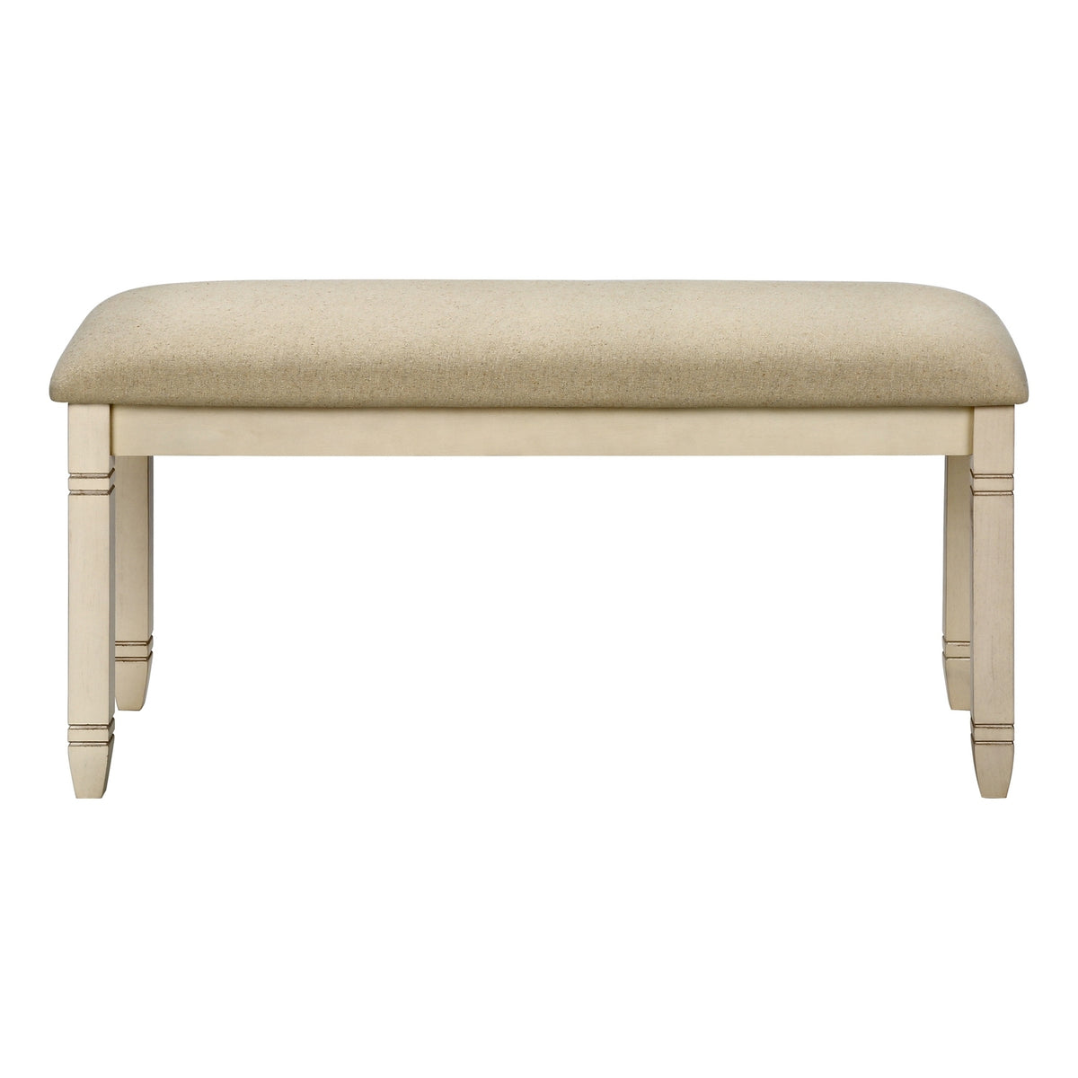 Transitional Bench, 41' Rectangular, Kitchen, Dining Room, Entryway, Bedroom, Upholstered, Antique White Solid Wood, Beige Linen-look Fabric - Grand Goldman Shop