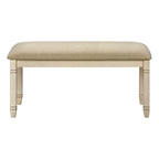 Transitional Bench, 41' Rectangular, Kitchen, Dining Room, Entryway, Bedroom, Upholstered, Antique White Solid Wood, Beige Linen-look Fabric - Grand Goldman Shop