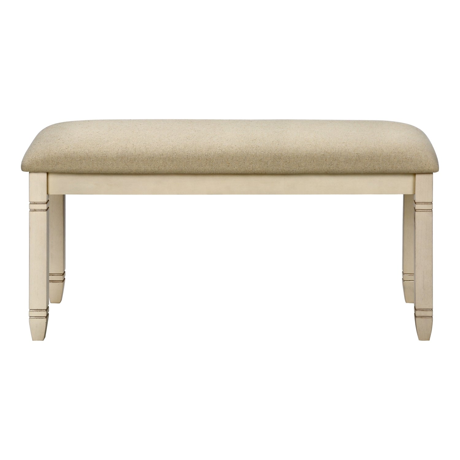 Transitional Bench, 41' Rectangular, Kitchen, Dining Room, Entryway, Bedroom, Upholstered, Antique White Solid Wood, Beige Linen-look Fabric - Grand Goldman Shop