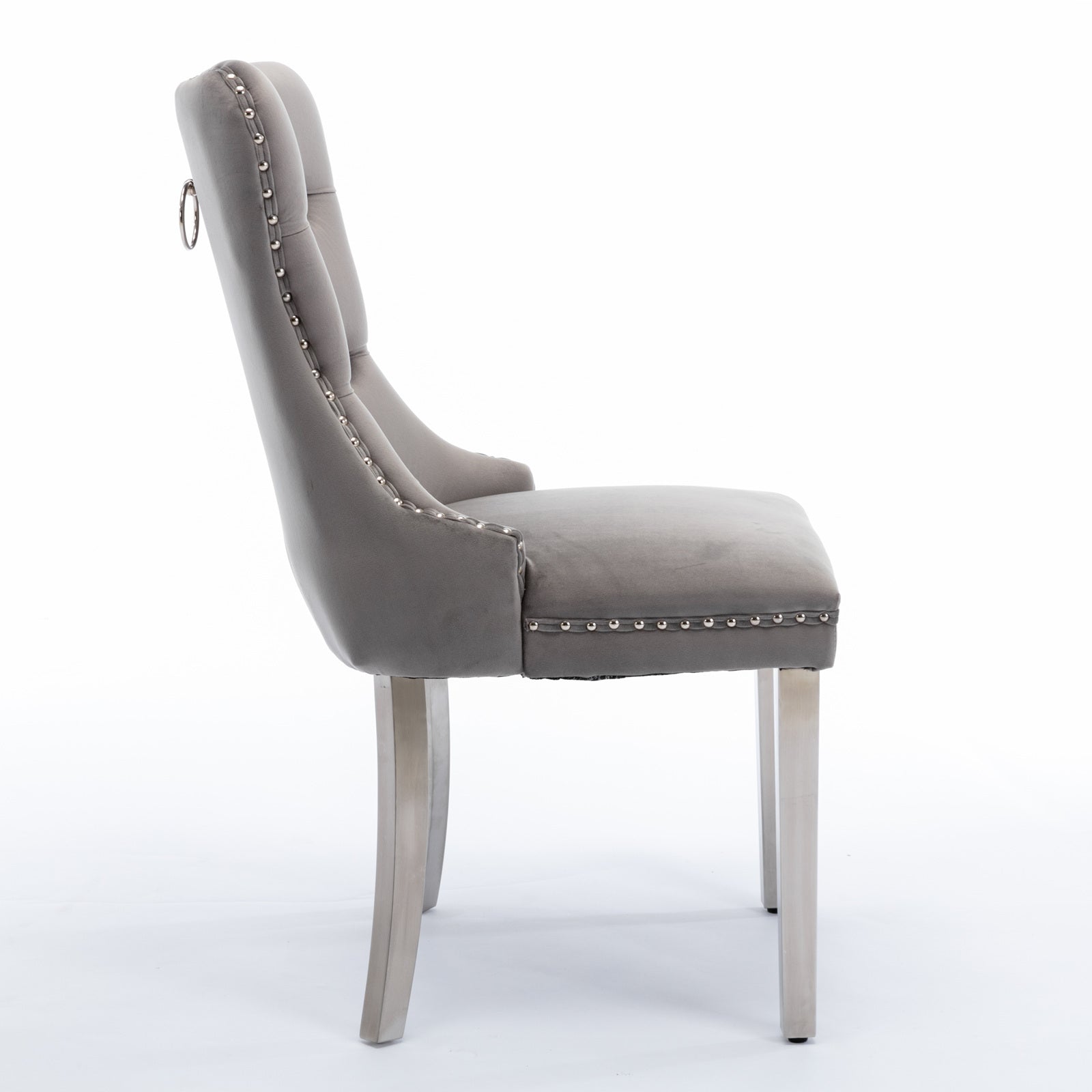 A&A Furniture,Nikki Collection Modern, High-end Tufted Solid Wood Contemporary Velvet Upholstered Dining Chair with Chrome Stainless Steel Plating Legs,Nailhead Trim,Set of 2,Gray and Chrome, SW1701GY - Grand Goldman Shop