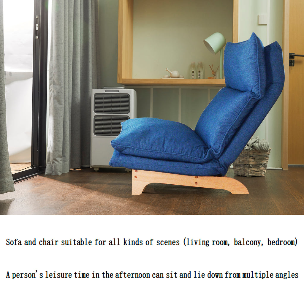 Modern Dark Blue Metal Frame Foldable Reclining Floor Chair – Lazy Leisure Sofa for Balcony or Bedroom - Grand Goldman Shop