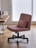 Light Pink Velvet Criss Cross Armless Office Chair with Wheels - Comfortable & Stylish for Home Office, Meditation, and Makeu