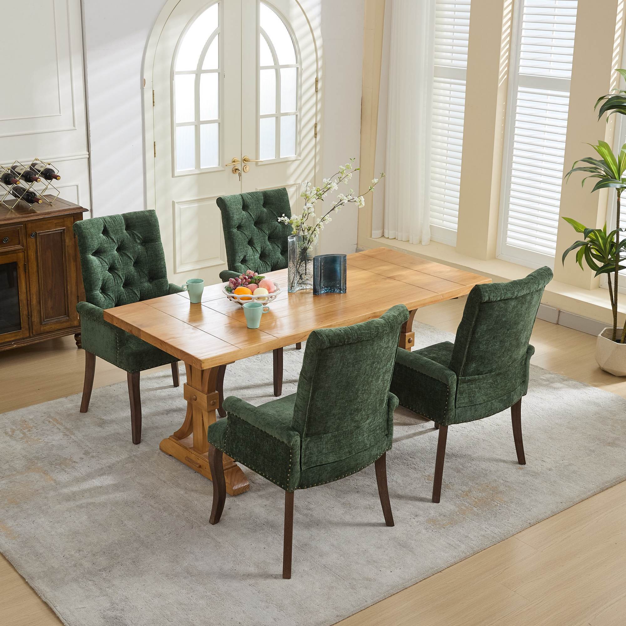 Upholstered Chenille Fabric Accent Dining Chair, Curved Solid Wood Legs, Elegant Tufted Club Dining Room Kitchen Room Arm Dining Chair, Single Pack,Olive Green,SW1895OL - Grand Goldman Shop