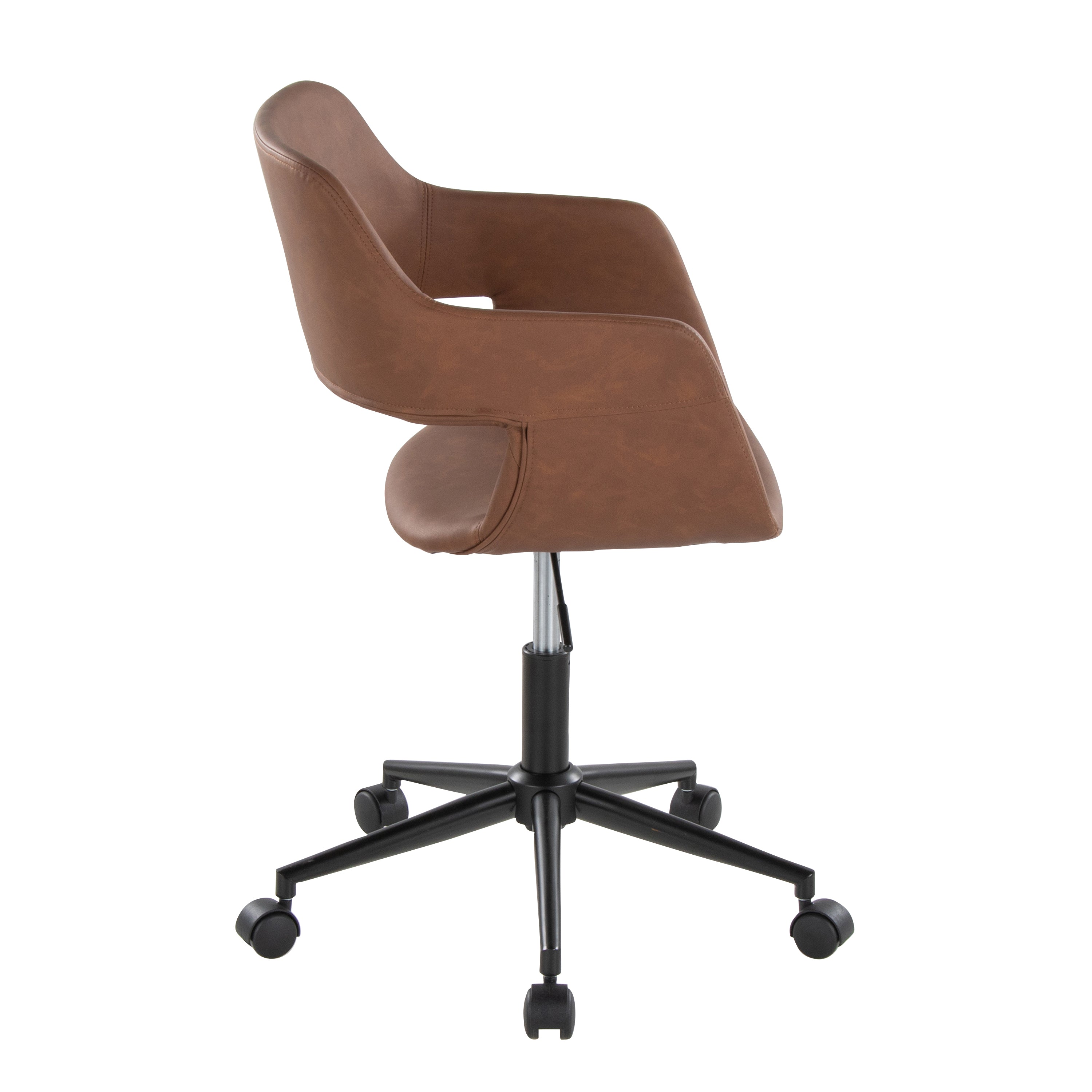 Contemporary Task Chair in Black Metal and Brown Faux Leather - Grand Goldman