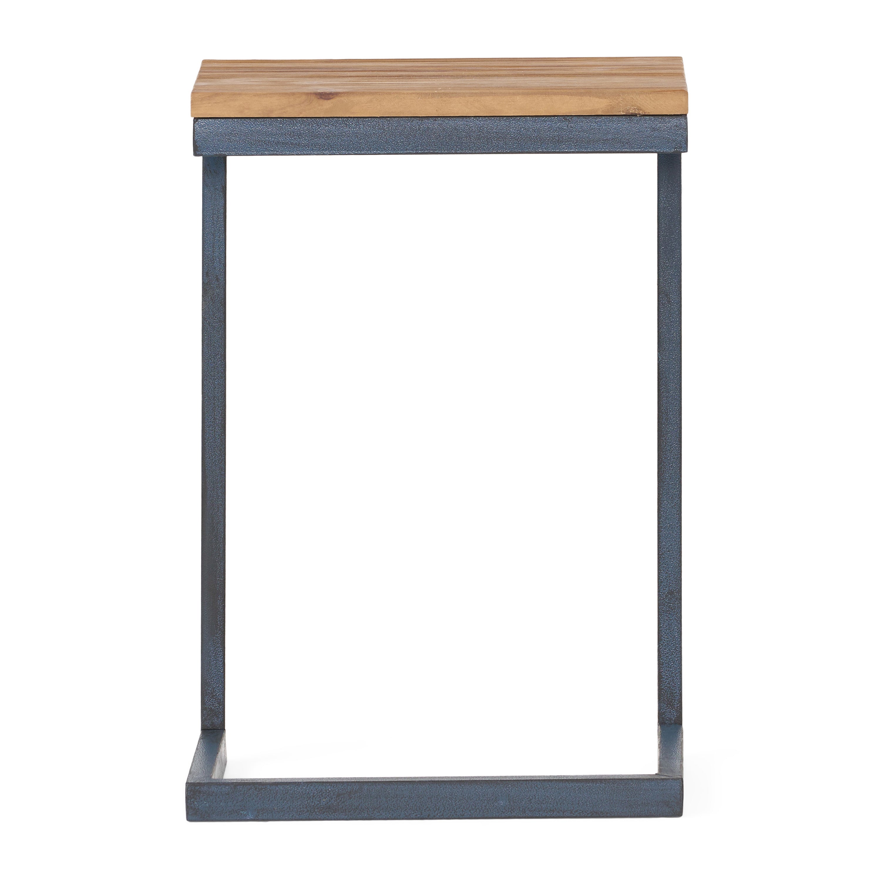 Medium C-shaped End Table with Iron Base and Fir Wood Top, Black - Grand Goldman Shop
