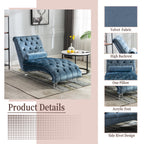 Velvet Chaise Lounge Chair with Pillow, Button-Tufted Upholstered, Light Blue, Solid Wood Frame, Acrylic Legs - Grand Goldman Shop