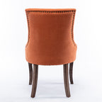 A&A Furniture,Ultra Side Dining Chair，Thickened fabric chairs with neutrally toned solid wood legs， Bronze nail head，Set of 2，Orange - Grand Goldman Shop