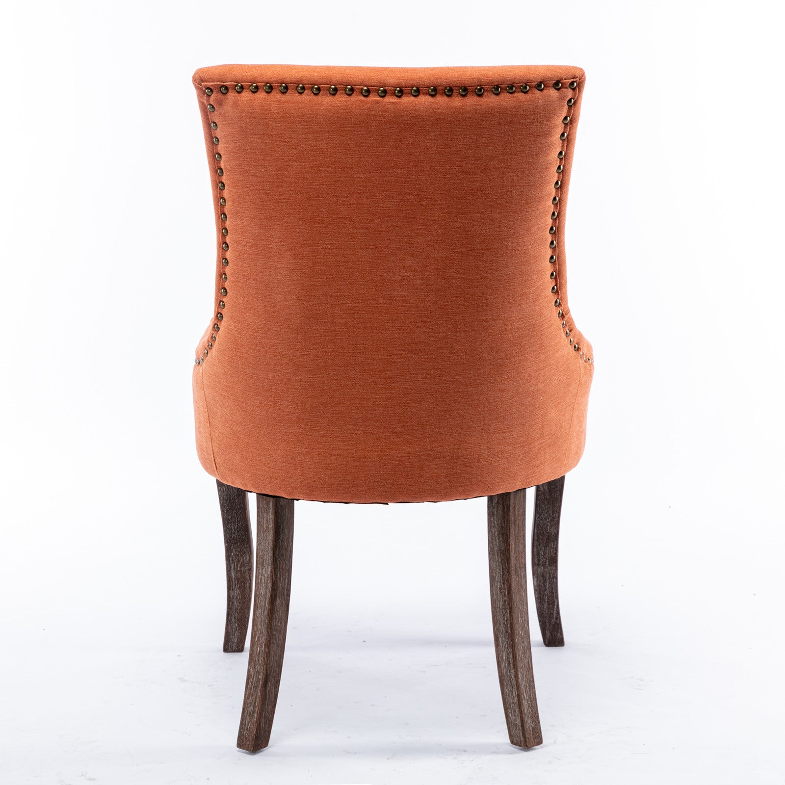 A&A Furniture,Ultra Side Dining Chair，Thickened fabric chairs with neutrally toned solid wood legs， Bronze nail head，Set of 2，Orange - Grand Goldman Shop