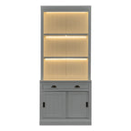 83.4'Tall Bookshelf Suite with LED Lighting, Modern Bookcase Suite with Sliding Doors,Drawers and Open Shelves,Storage Booksh