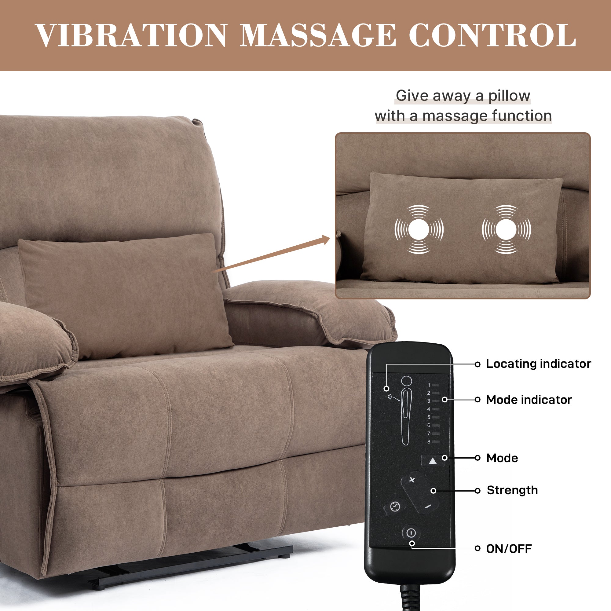 Oversized Velvet Recliner Chair Sofa with Manual Push-Back Functionality in Brown - Grand Goldman Shop