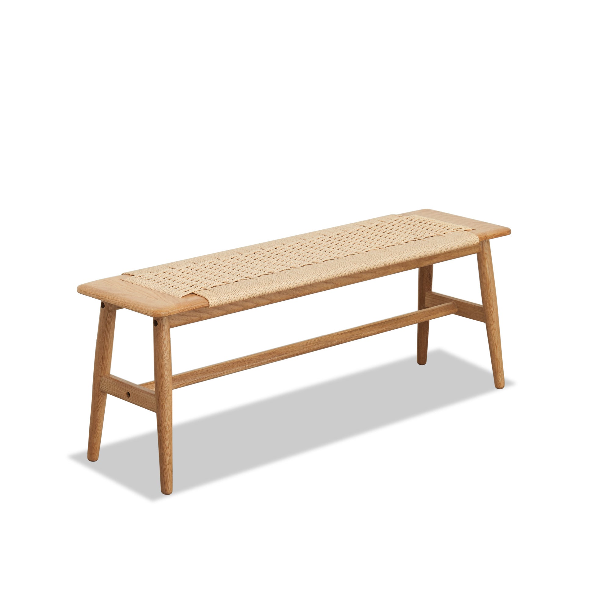 Woven Design Natural Oak Wood Dining Bench with Handwoven Cane Seat for Versatile Home Use - Grand Goldman Shop