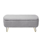 Grey Storage Ottoman Bench for End of Bed Gold Legs, Modern Grey Faux Fur Entryway Bench Upholstered Padded with Storage for Living Room Bedroom - Grand Goldman Shop